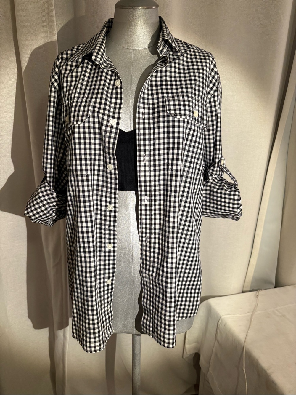 Michael Kors Black and White Gingham Button-Down Shirt - Picture 8 of 11